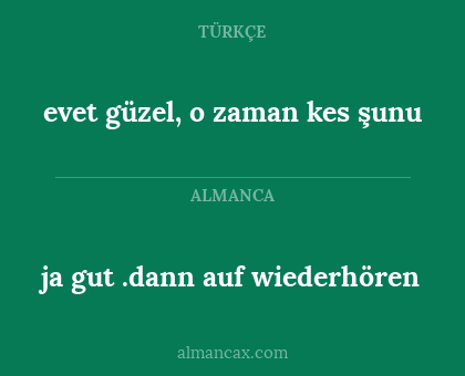 evet güzel, o zaman kes şunu - ja gut .dann auf wiederhören