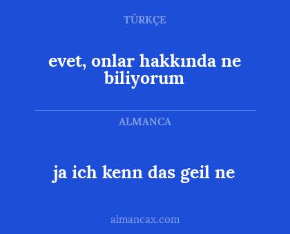 evet, onlar hakkında ne biliyorum - ja ich kenn das geil ne