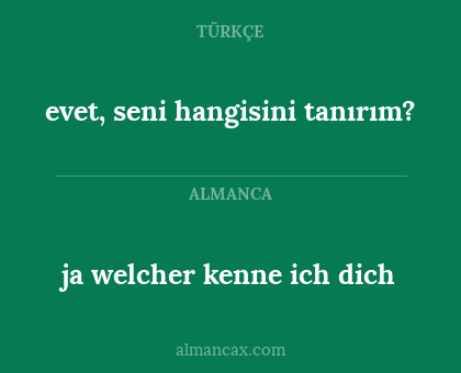 evet, seni hangisini tanırım? - ja welcher kenne ich dich