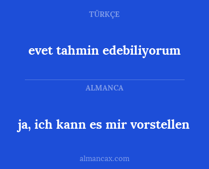 ja, ich kann es mir vorstellen - evet tahmin edebiliyorum