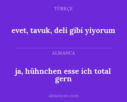 ja, hühnchen esse ich total gern - evet, tavuk, deli gibi yiyorum