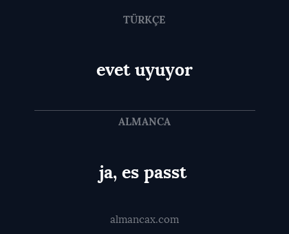 ja, es passt - evet uyuyor