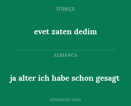 evet zaten dedim - ja alter ich habe schon gesagt