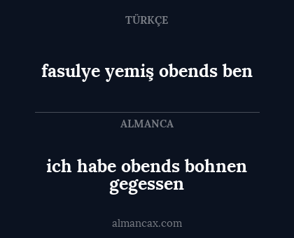 ich habe obends bohnen gegessen - fasulye yemiş obends ben