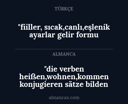 "fiiller, sıcak,canlı,eşlenik ayarlar gelir formu - "die verben heißen,wohnen,kommen konjugieren sätze bilden