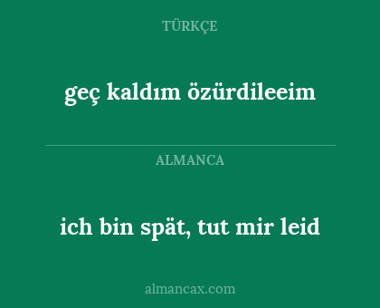 ich bin spät, tut mir leid - geç kaldım özürdileeim