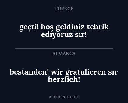 geçti! hoş geldiniz tebrik ediyoruz sır! - bestanden! wir gratulieren sır herzlich!