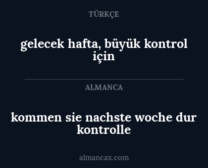 kommen sie nachste woche dur kontrolle - gelecek hafta, büyük kontrol için