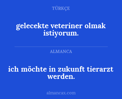 gelecekte veteriner olmak istiyorum. - ich möchte in zukunft tierarzt werden.