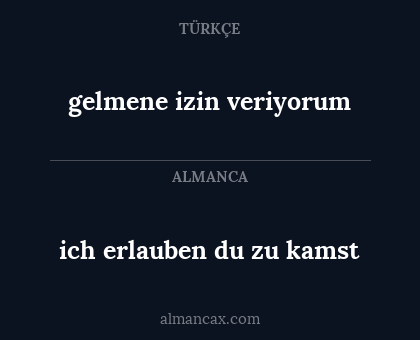 gelmene izin veriyorum - ich erlauben du zu kamst