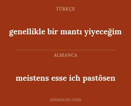 genellikle bir mantı yiyeceğim - meistens esse ich pastösen