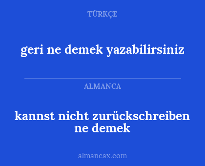 geri ne demek yazabilirsiniz - kannst nicht zurückschreiben ne demek