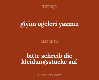 giyim öğeleri yazınız - bitte schreib die kleidungsstücke auf