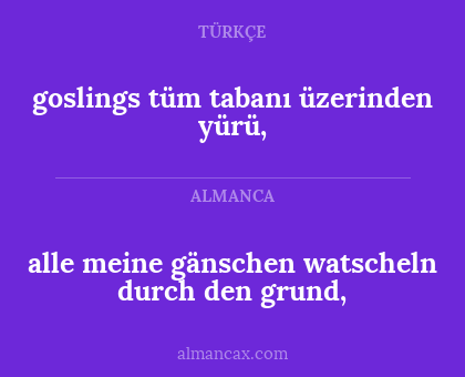 alle meine gänschen
watscheln durch den grund, - goslings tüm
tabanı üzerinden yürü,