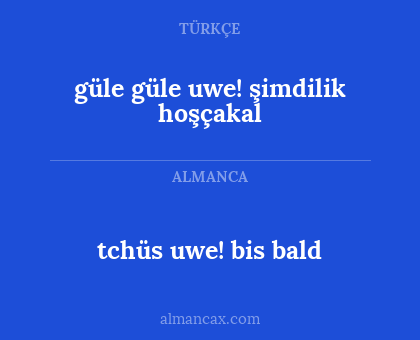 güle güle uwe! şimdilik hoşçakal - tchüs uwe! bis bald