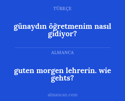 guten morgen lehrerin. wie gehts? - günaydın öğretmenim nasıl gidiyor?