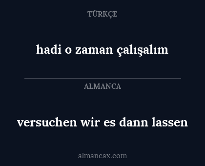 hadi o zaman çalışalım - versuchen wir es dann lassen