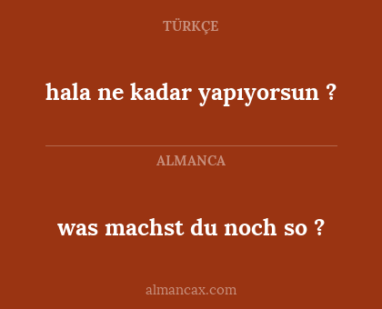 was machst du noch so ? - hala ne kadar yapıyorsun ?