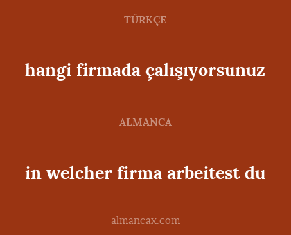 hangi firmada çalışıyorsunuz - in welcher firma arbeitest du