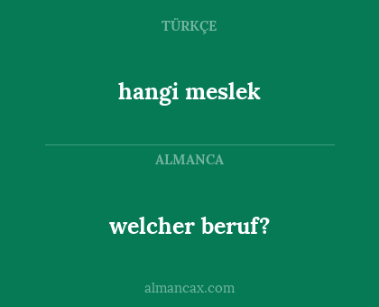 welcher beruf? - hangi meslek