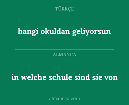 in welche schule sind sie von - hangi okuldan geliyorsun