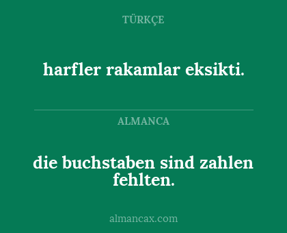 harfler rakamlar eksikti. - die buchstaben sind zahlen fehlten.