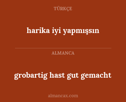 grobartig hast gut gemacht - harika iyi yapmışsın