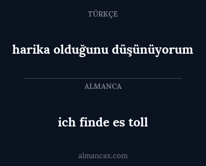 harika olduğunu düşünüyorum - ich finde es toll