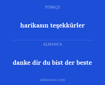 danke dir du bist der beste - harikasın teşekkürler
