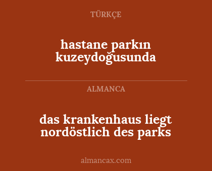 das krankenhaus liegt nordöstlich des parks - hastane parkın kuzeydoğusunda