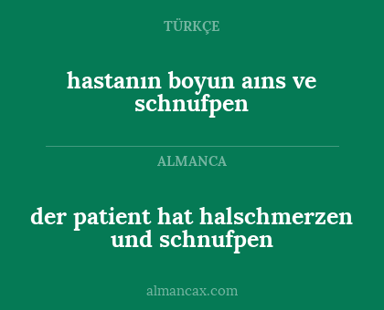 hastanın boyun aıns ve schnufpen - der patient hat halschmerzen und schnufpen