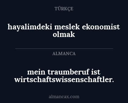 hayalimdeki meslek ekonomist olmak - mein traumberuf ist wirtschaftswissenschaftler.