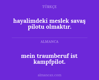 mein traumberuf ist kampfpilot. - hayalimdeki meslek savaş pilotu olmaktır.