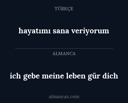 ich gebe meine leben gür dich - hayatımı sana veriyorum