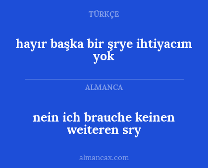 nein ich brauche keinen weiteren sry - hayır başka bir şrye ihtiyacım yok