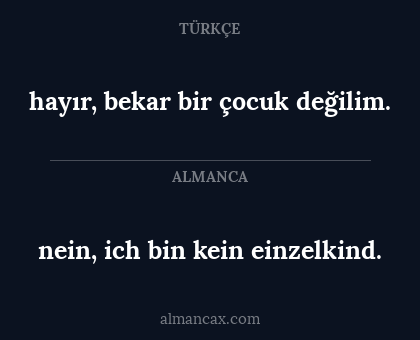 nein, ich bin kein einzelkind. - hayır, bekar bir çocuk değilim.