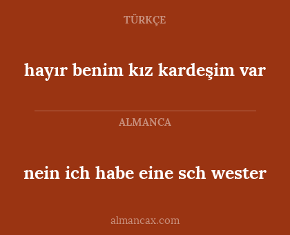 hayır benim kız kardeşim var - nein ich habe eine sch wester