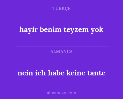 nein ich habe keine tante - hayir benim teyzem yok