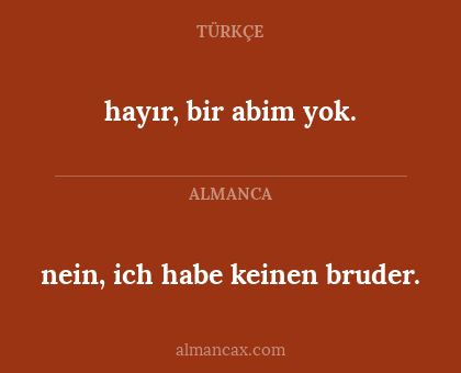 nein, ich habe keinen bruder. - hayır, bir abim yok.