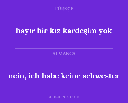 nein, ich habe keine schwester - hayır bir kız kardeşim yok