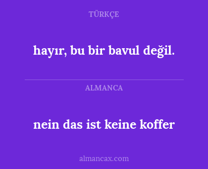 nein das ist keine koffer - hayır, bu bir bavul değil.