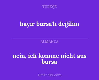 nein, ich komme nicht aus bursa - hayır bursa'lı değilim