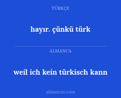 hayır. çünkü türk - weil ich kein türkisch kann