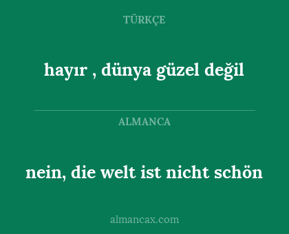 nein, die welt ist nicht schön - hayır , dünya güzel değil