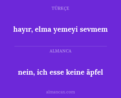 nein, ich esse keine äpfel - hayır, elma yemeyi sevmem