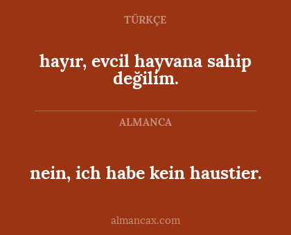 hayır, evcil hayvana sahip değilim. - nein, ich habe kein haustier.