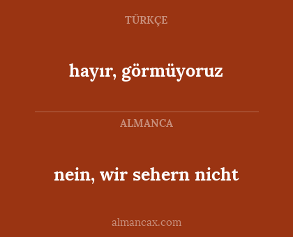 nein, wir sehern nicht - hayır, görmüyoruz