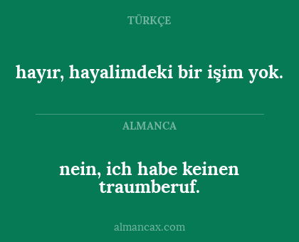 nein, ich habe keinen traumberuf. - hayır, hayalimdeki bir işim yok.