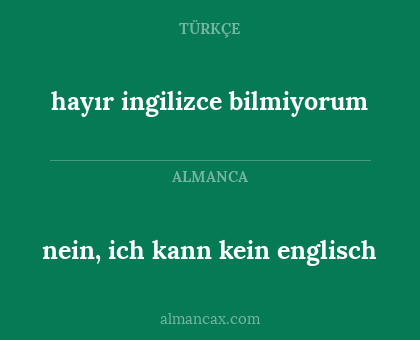 nein, ich kann kein englisch - hayır ingilizce bilmiyorum