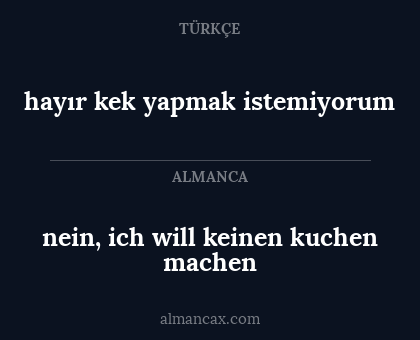 nein, ich will keinen kuchen machen - hayır kek yapmak istemiyorum